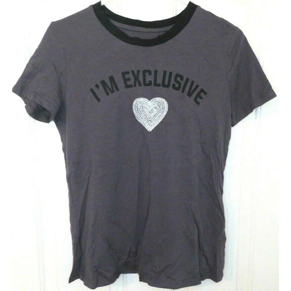Carbon Copy Women's I'M EXCLUSIVE Embellished Heart T-Shirt Gray Top - Size M - Picture 2 of 9